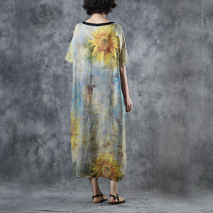 Sunflower V-Neck Loose Comfortabe Thin Dress