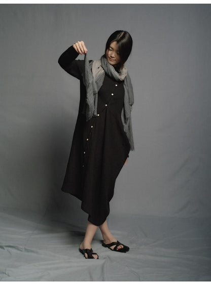 Spring Summer Irregular Solid Color Midi Dress