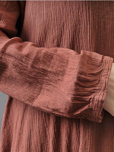 Casual Cotton Fashion Dress in Brick Color