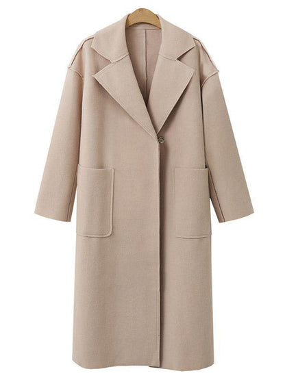 Fashion Solid Color Lapel Collar Long Outwear Tops