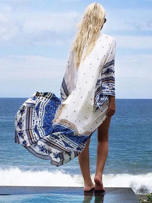 Pretty White Long Sleeve Long Cover-up Outwear