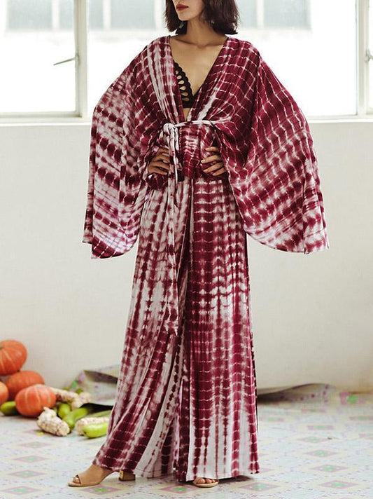 Tie-dye Deep V-neck Wide Leg Suits