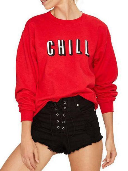 Solid Color Letter Printed Sweatshirts Tops