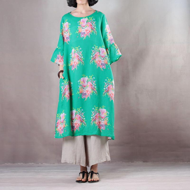 Women Round Neck 1/2 Sleeve Loose Dress