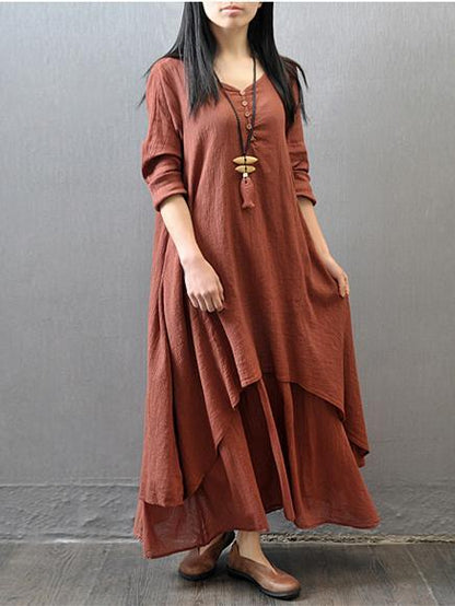 Casual Cotton Fashion Dress in Brick Color