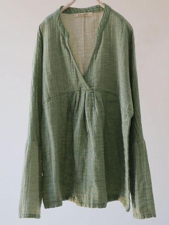 Linen Cotton V-neck Fold Blouse