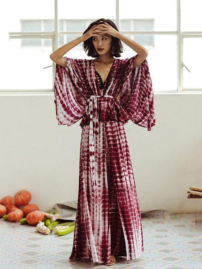 Tie-dye Deep V-neck Wide Leg Suits