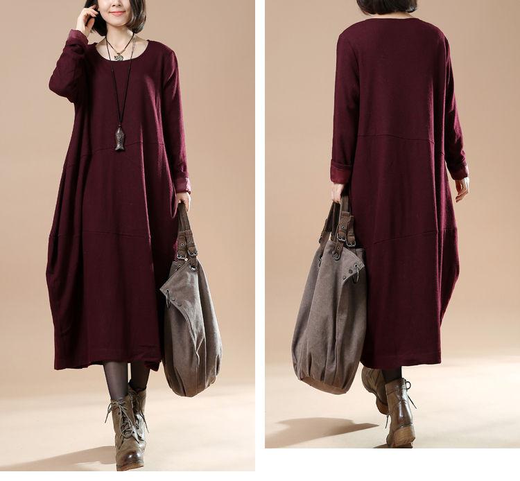 Autumn Large Size Women's Long Sleeve Wool Dress