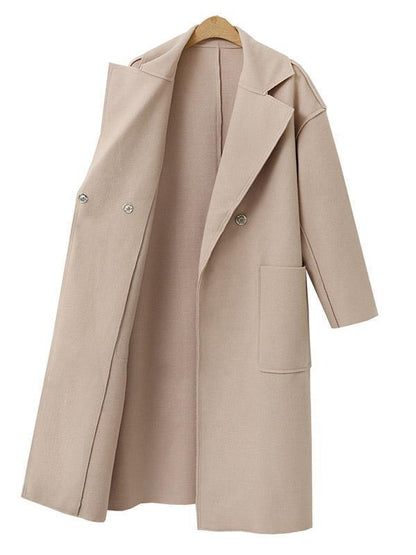 Fashion Solid Color Lapel Collar Long Outwear Tops