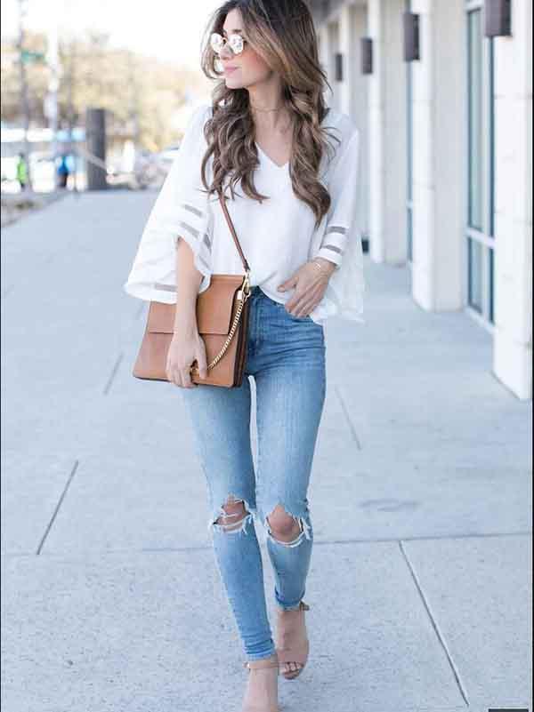V-neck Flared Sleeves Loose Blouses&shirts Tops