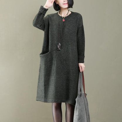 Literature Round Neck Long Sleeves Keep Warm Women Dress