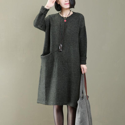 Literature Round Neck Long Sleeves Keep Warm Women Dress