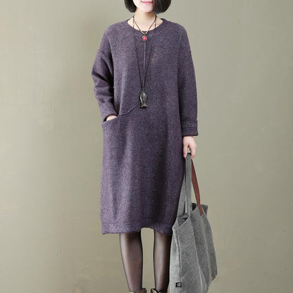Literature Round Neck Long Sleeves Keep Warm Women Dress