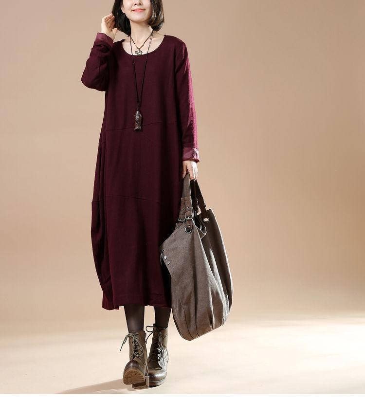 Autumn Large Size Women's Long Sleeve Wool Dress