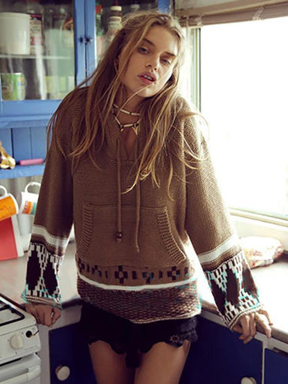 Bohemia Crochetgo Hooded Sweater Tops