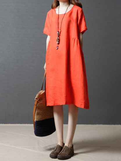 3 Solid Colors Fashionable Ramie Cotton Short Dress