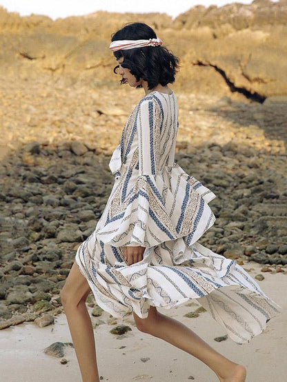 Falbala Sleeves Split-side Maxi Dress