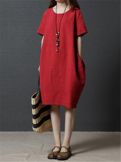 Solid Color Cotton Short Dress