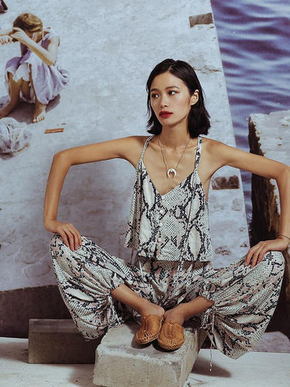 Sleeveless Two-pieces Wide Leg Suits