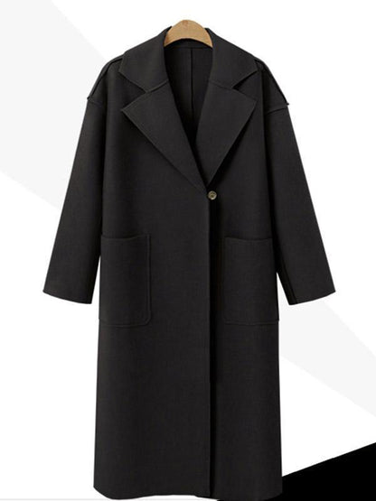 Fashion Solid Color Lapel Collar Long Outwear Tops