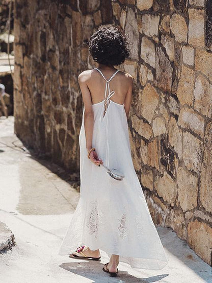 Lace Bandage Backless Maxi Dress