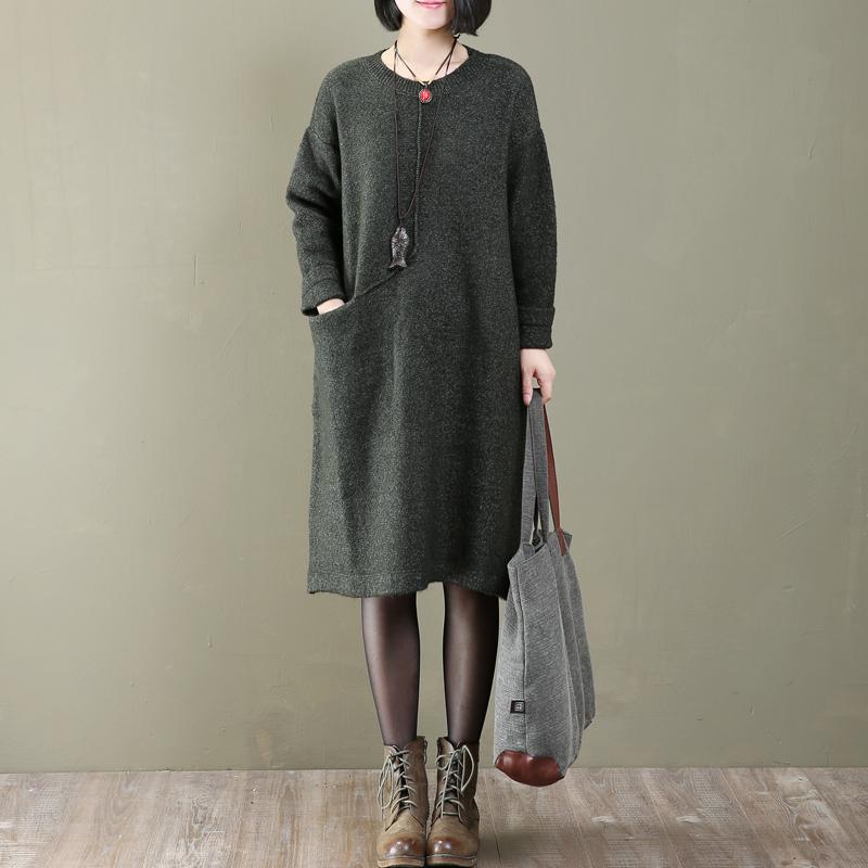 Literature Round Neck Long Sleeves Keep Warm Women Dress