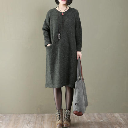 Literature Round Neck Long Sleeves Keep Warm Women Dress