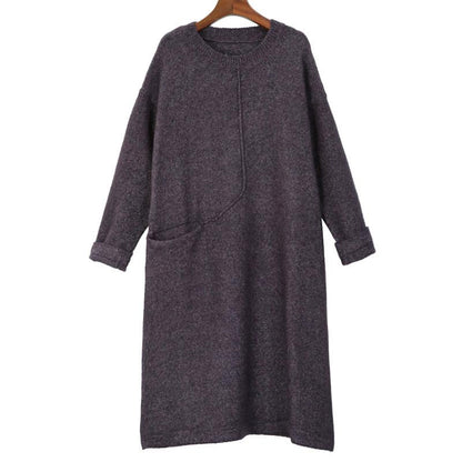 Literature Round Neck Long Sleeves Keep Warm Women Dress