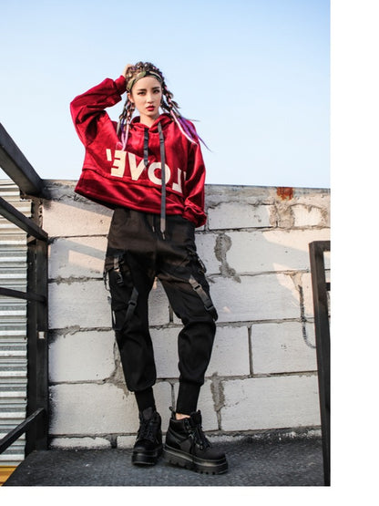 Letter Printed Loose Velvet Hoodie