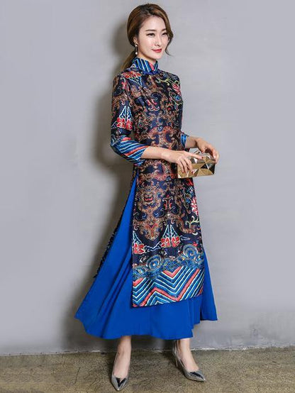 Original Long Dress in Blue Color with Floral Print