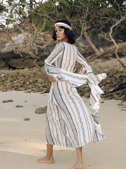 Falbala Sleeves Split-side Maxi Dress