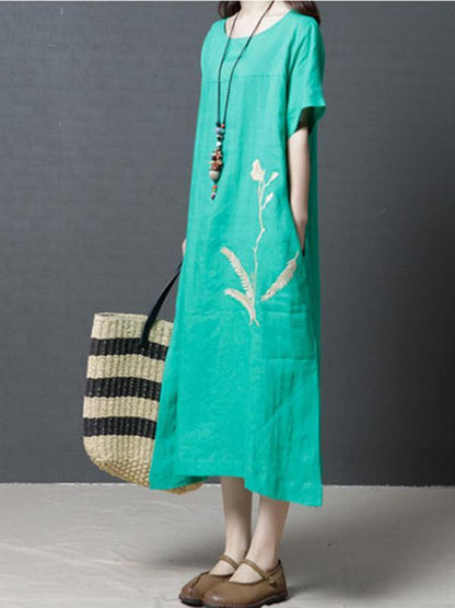 Daily Cotton Long Dress in Black or Green Color
