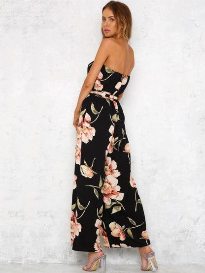 Bohemia Floral Off Shoulder Wide Leg Jumpsuits