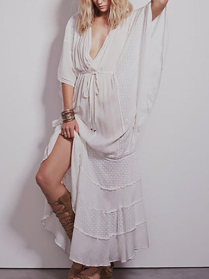 Casual V-neck Kaftan Maxi Dress