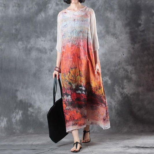 Women Printed Half Sleeve Maxi Dress