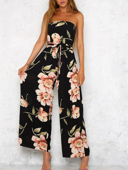 Bohemia Floral Off Shoulder Wide Leg Jumpsuits