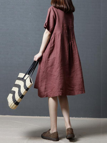 Casual Three-quarters Sleeves Short Cotton Dress, Three Colors