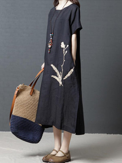 Daily Cotton Long Dress in Black or Green Color