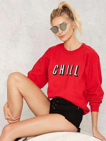 Solid Color Letter Printed Sweatshirts Tops