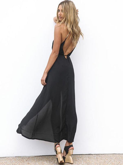 Backless Split-side Condole Belt Maxi Dress