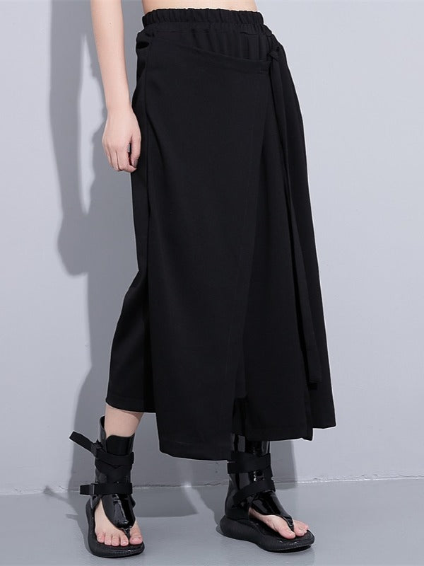 BLACK LOOSE CASUAL PANTS LACE-UP WIDE LEG PANTS