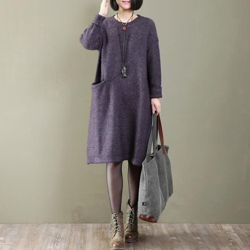 Literature Round Neck Long Sleeves Keep Warm Women Dress