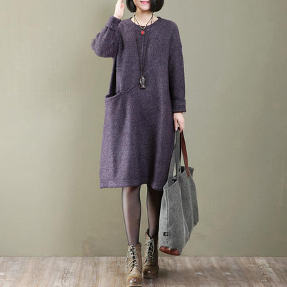 Literature Round Neck Long Sleeves Keep Warm Women Dress