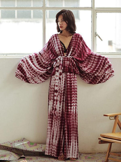 Tie-dye Deep V-neck Wide Leg Suits
