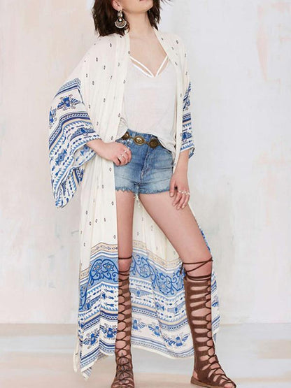 Pretty White Long Sleeve Long Cover-up Outwear