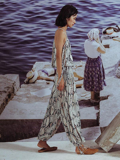 Sleeveless Two-pieces Wide Leg Suits