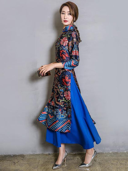 Original Long Dress in Blue Color with Floral Print