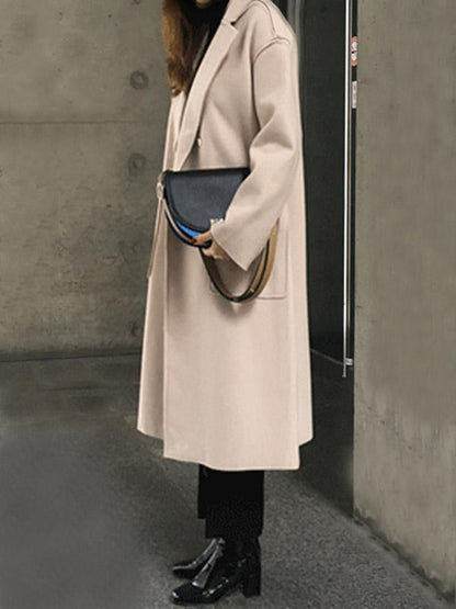 Fashion Solid Color Lapel Collar Long Outwear Tops
