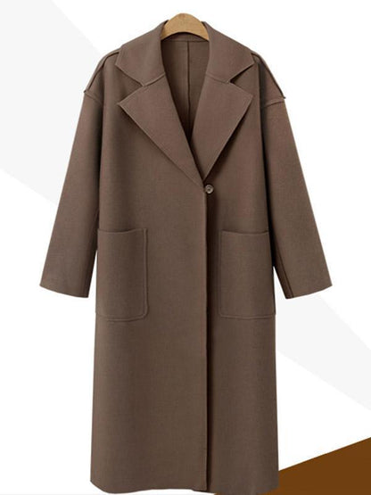 Fashion Solid Color Lapel Collar Long Outwear Tops