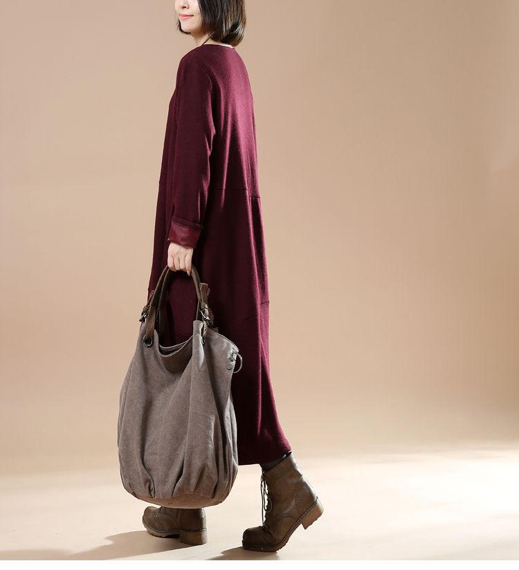 Autumn Large Size Women's Long Sleeve Wool Dress